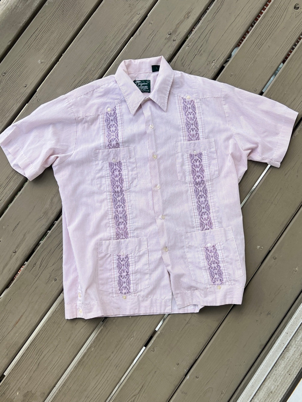 Haband Men's Pink and White Striped Dress Shirt